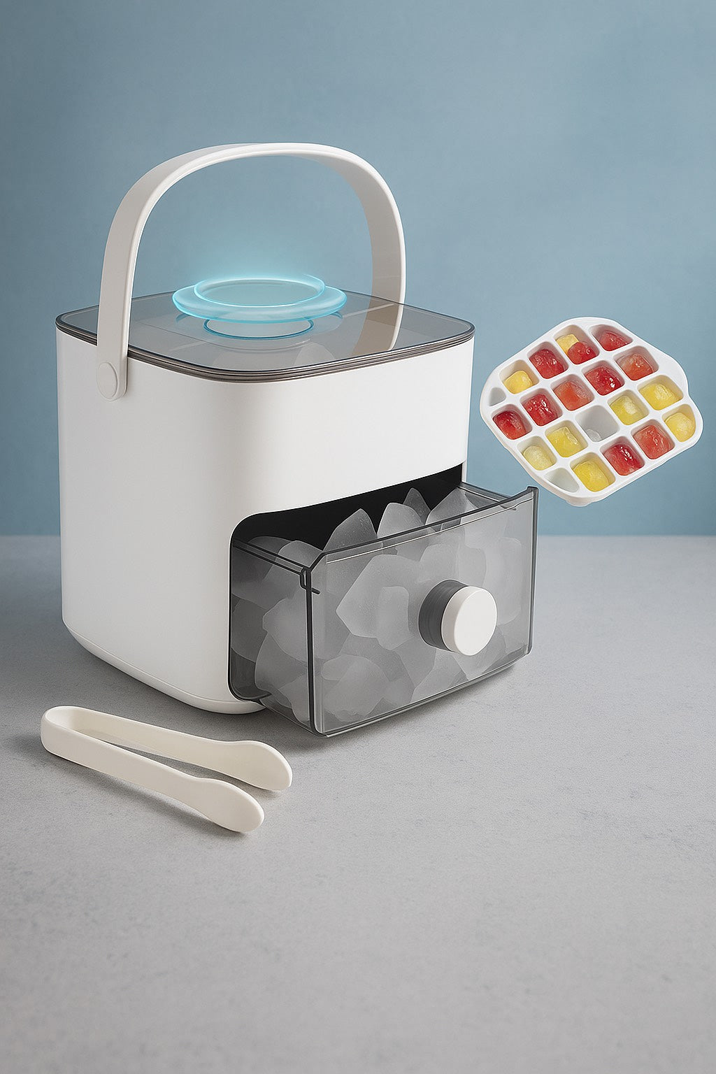 Portable Ice Maker with Storage Drawer – Fruit-Infuser Tray Included