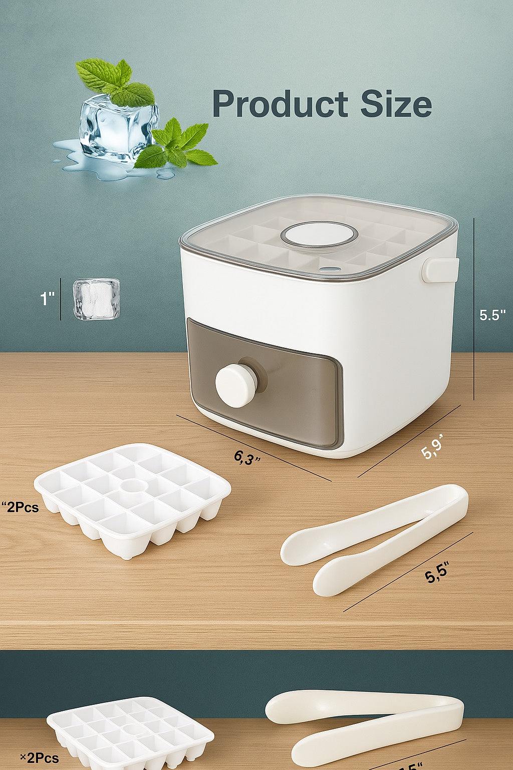 Portable Ice Maker with Storage Drawer – Fruit-Infuser Tray Included
